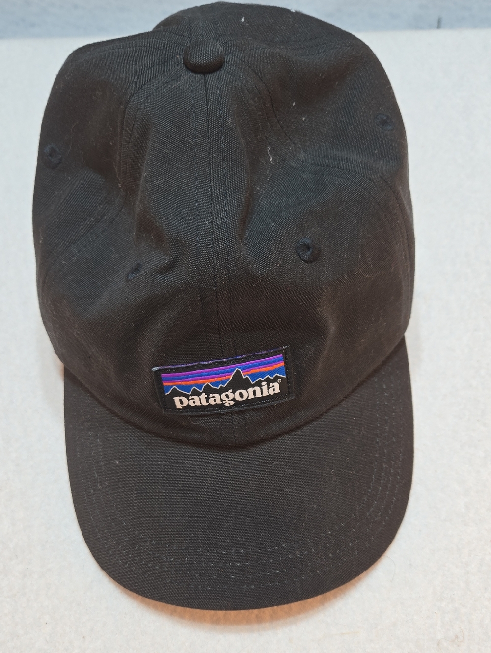 Patagonia Strap Back Black Cap with Purple & Blue Logo